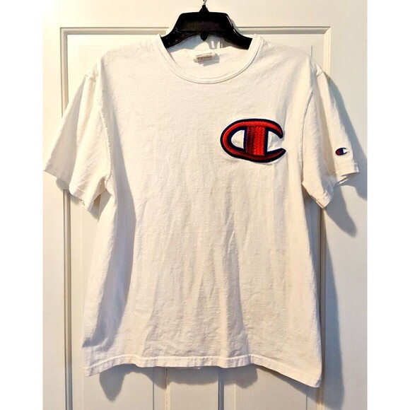 Vintage Champion Stitched T-Shirt White Adult Medium Embroidered Logo Fast Ship - Picture 12 of 12
